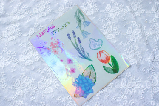 Fabulous Flowers - Holographic Watercolour Botanical Sticker Sheet