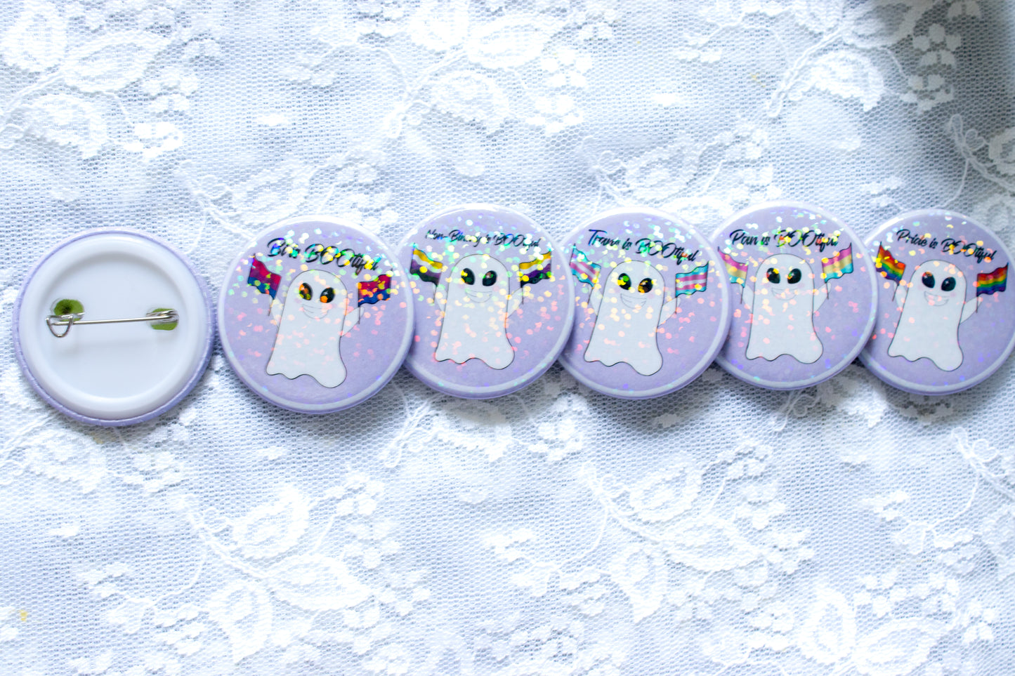Pride is BOO-tiful! - Cute Ghost LGBT+ Flag Pin Badges