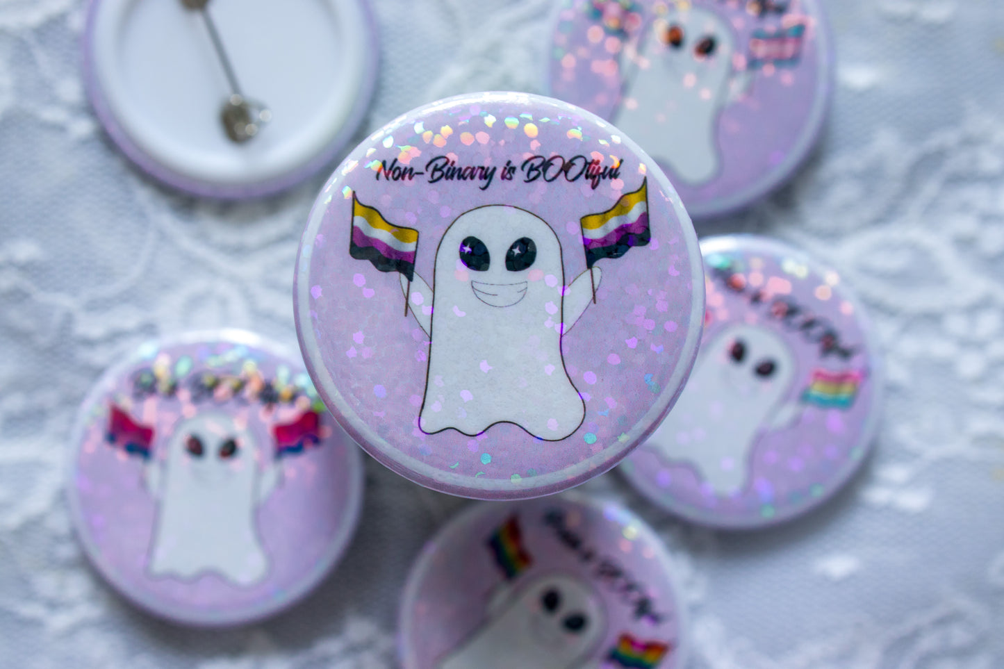 Pride is BOO-tiful! - Cute Ghost LGBT+ Flag Pin Badges