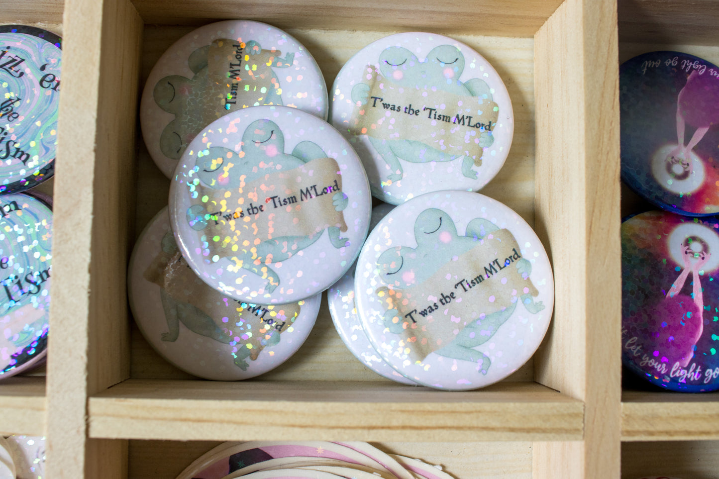 Holographic Sparkle Autism Badge – “’Twas the ’Tism, M’lord” Frog