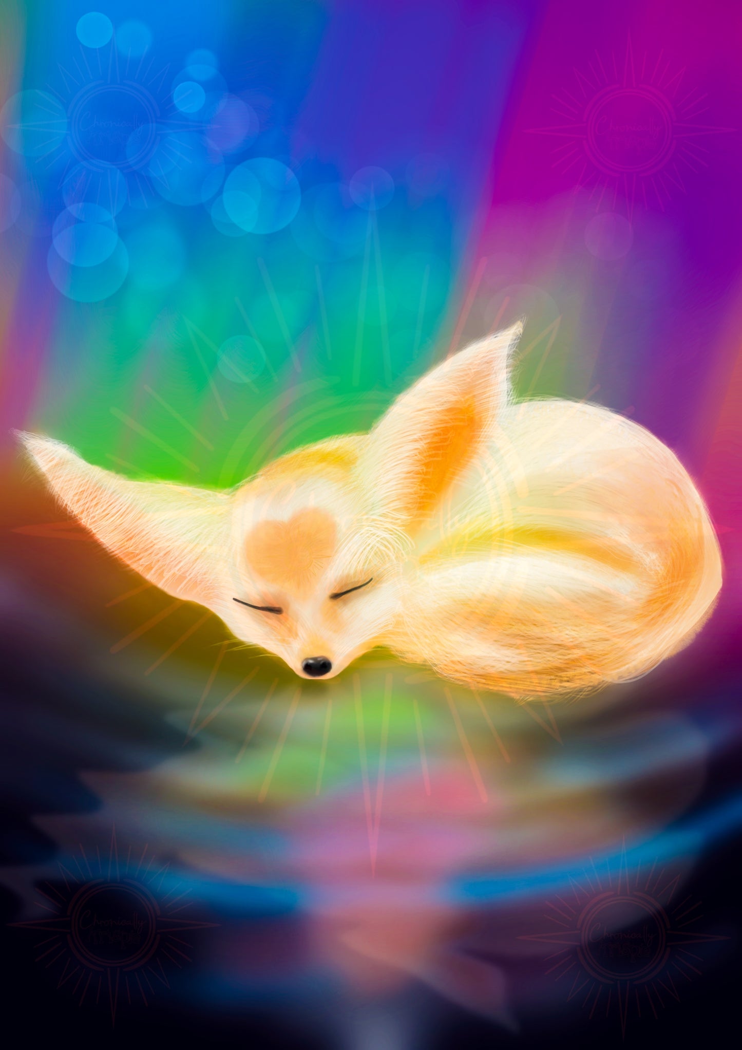 Aurora Slumber - Sleeping Fennec Fox Digital Art Print