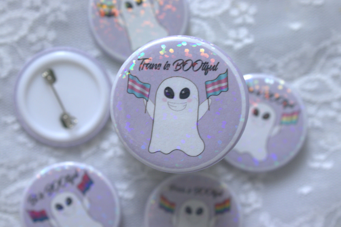 Pride is BOO-tiful! - Cute Ghost LGBT+ Flag Pin Badges
